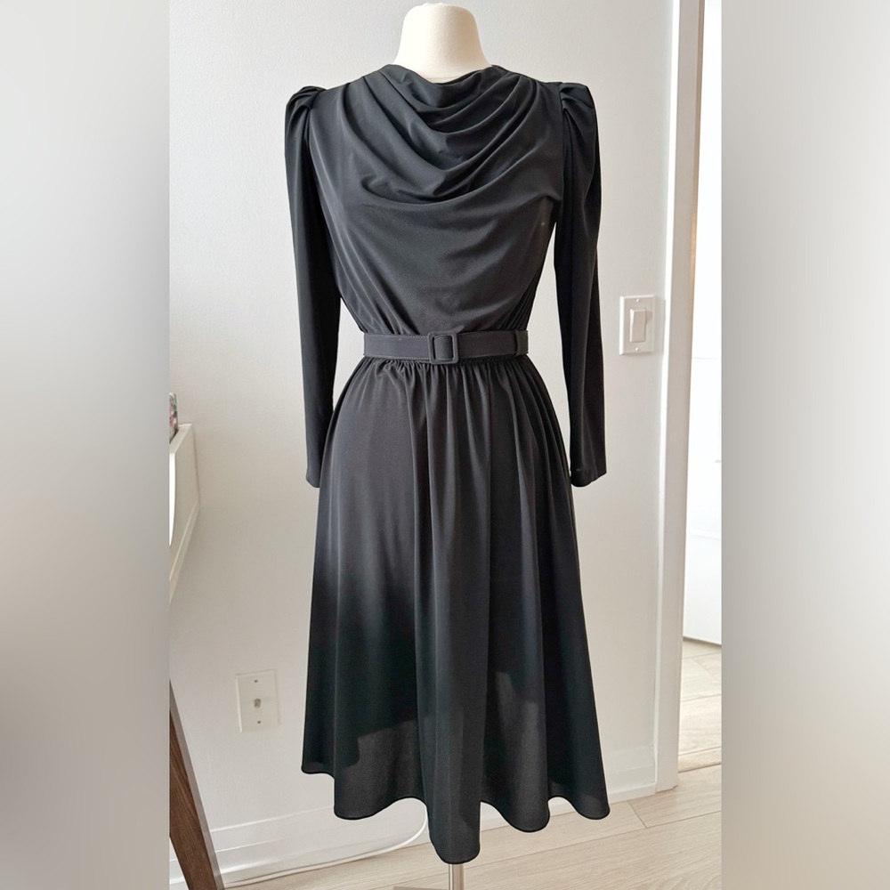 Vintage Joseph Ribkoff Black Draped Midi Dress – Rare Find, Fits S–M - Picture 3 of 10